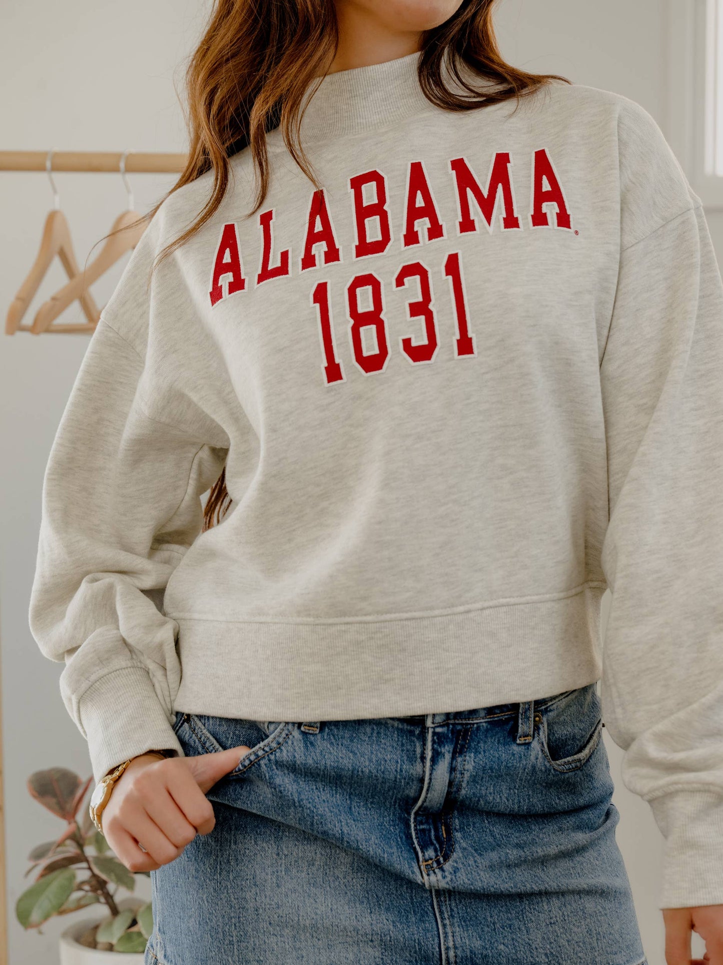 Alabama College Block Puff Ink Gray Mock Neck Sweatshirt