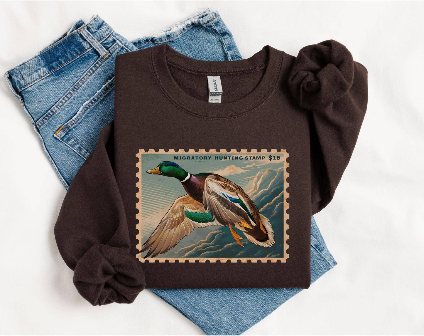 Duck Stamp Graphic Boyfriend Sweatshirt For Casual Style