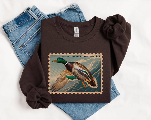 Duck Stamp Graphic Boyfriend Sweatshirt For Casual Style