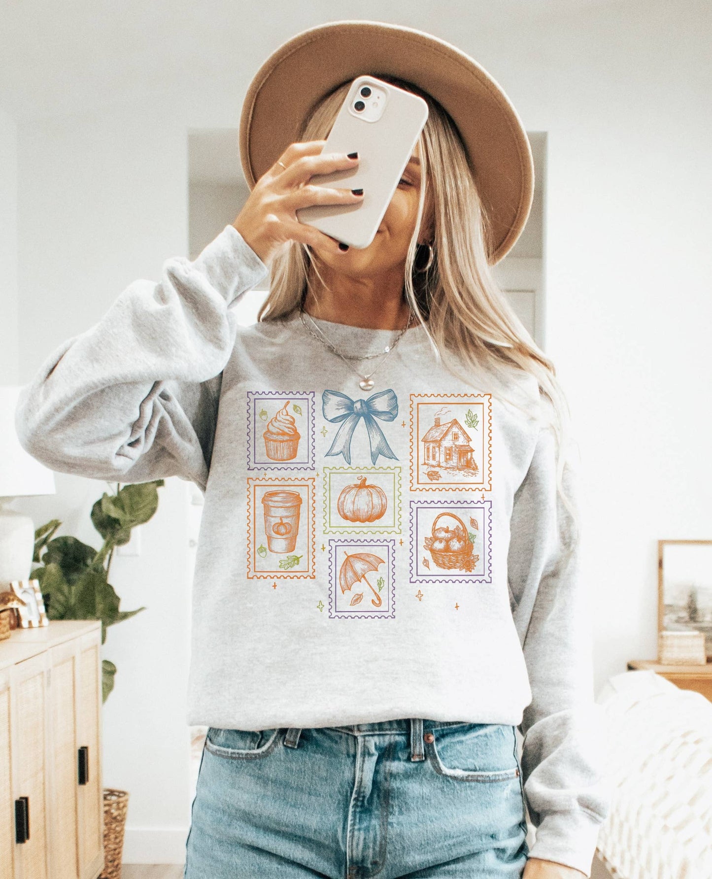 Fall Postage Stamps Crew Neck Sweatshirt | Trending