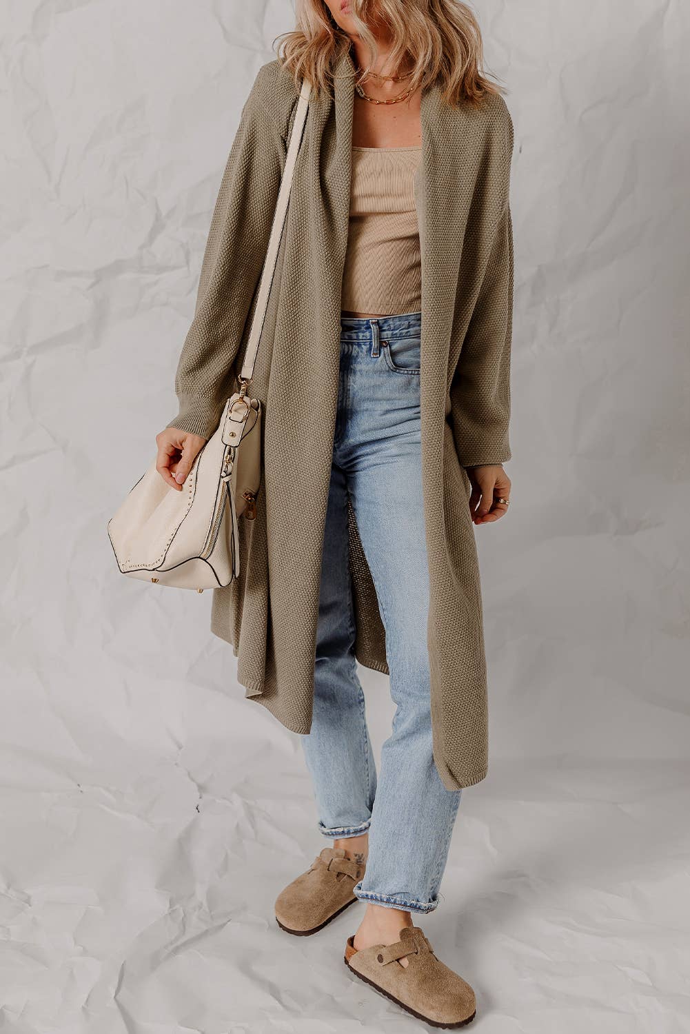 Textured Open Front Oversize Midi Sweater Cardigan (S-Xl)