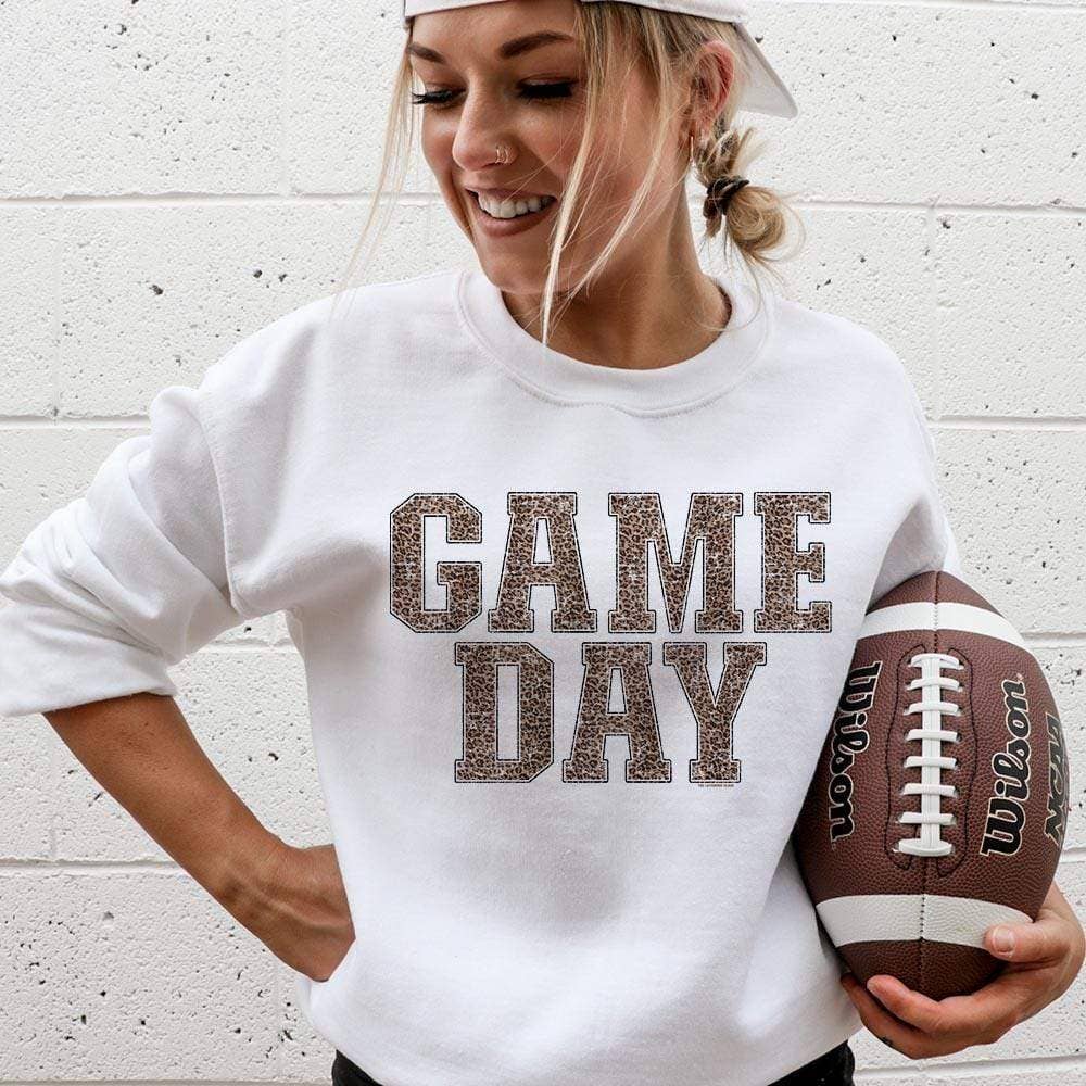 Gameday Leopard Print - White Fleece Lined Sweatshirt