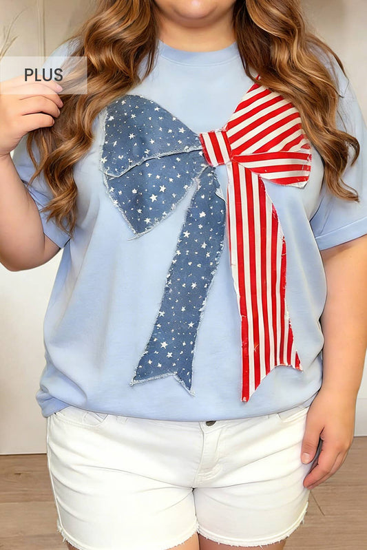 Flag Day Stars Stripes Bow Applique Plus Size T Shirt