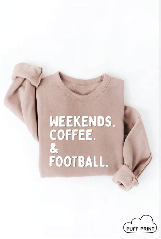 Weekends Coffee Football  Puff Graphic Sweatshirt