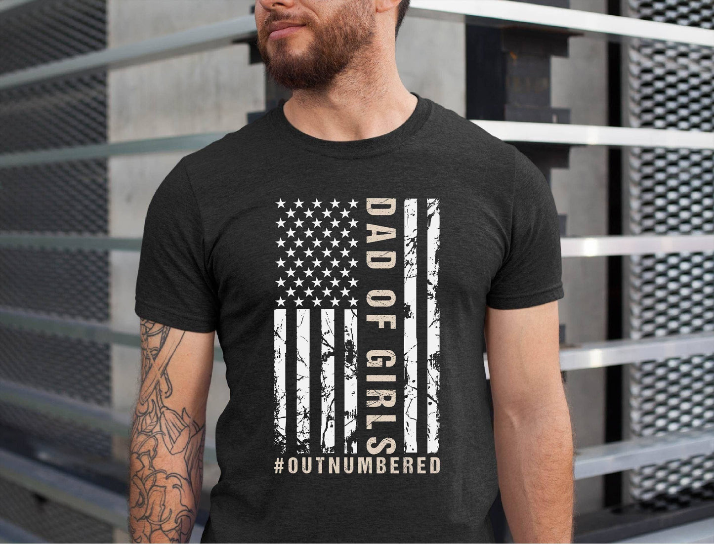 USA Flag Dad of Girls Outnumbered Father's Day Gift Shirt