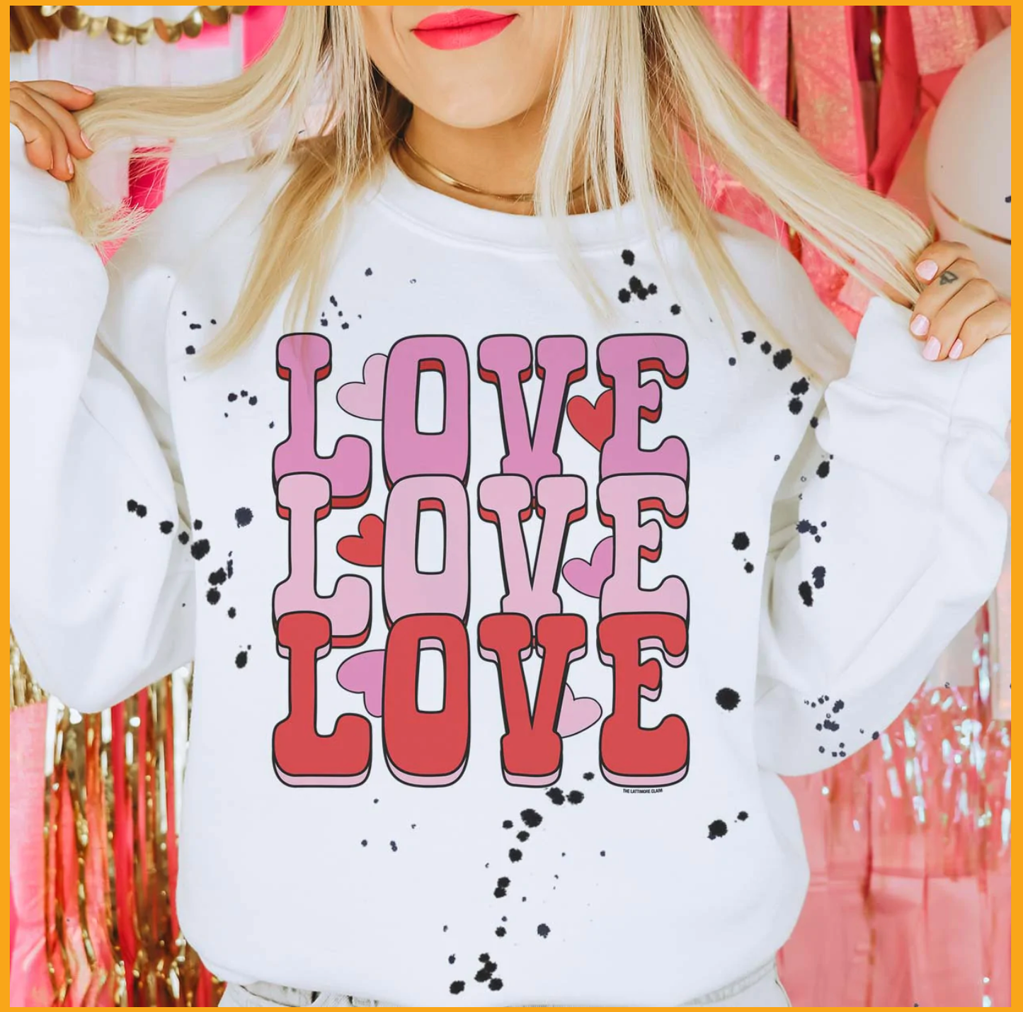 Love, Love, Love - White Sweatshirt Black Splatter