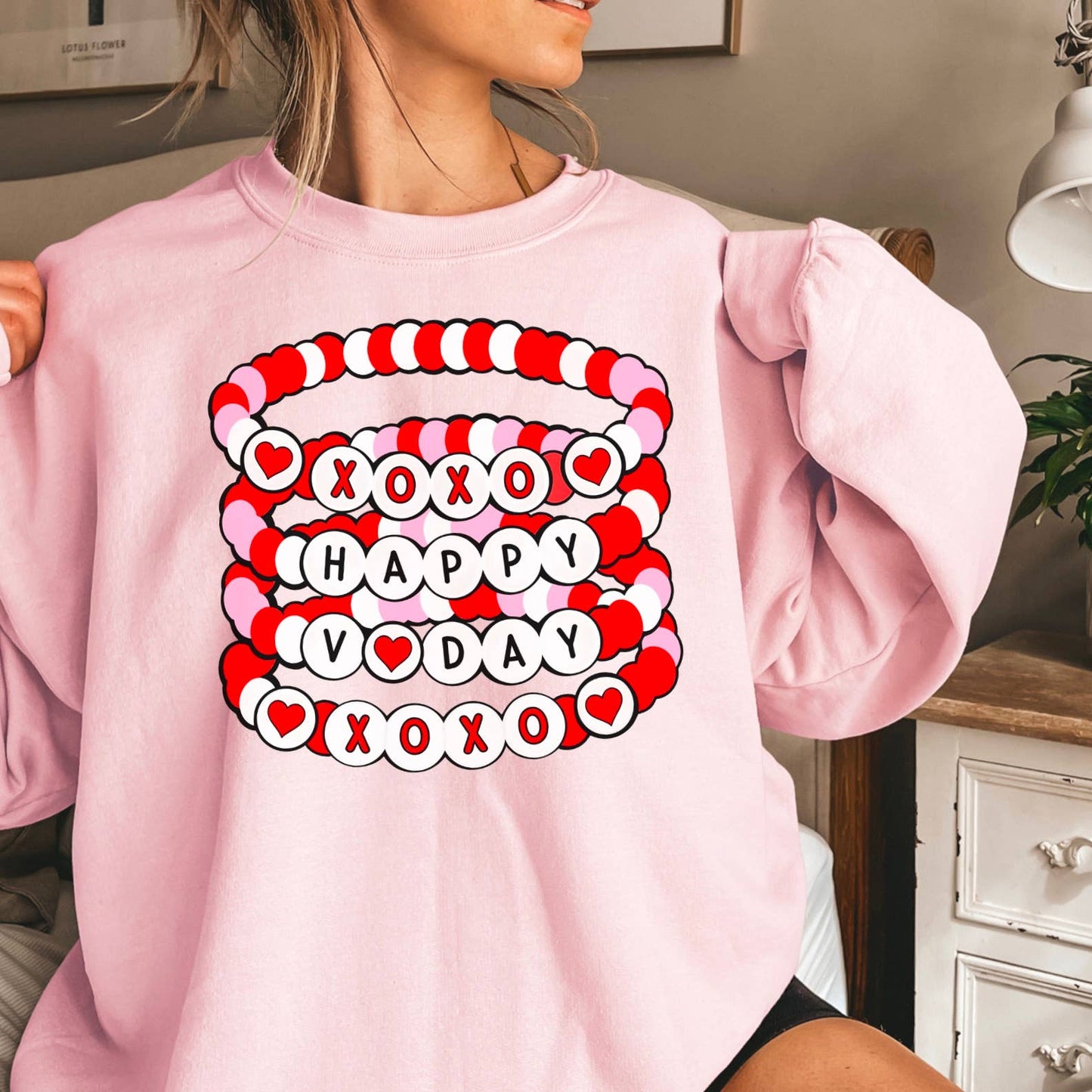 Valentine Friendship Bracelet Graphic Crewneck Sweatshirt