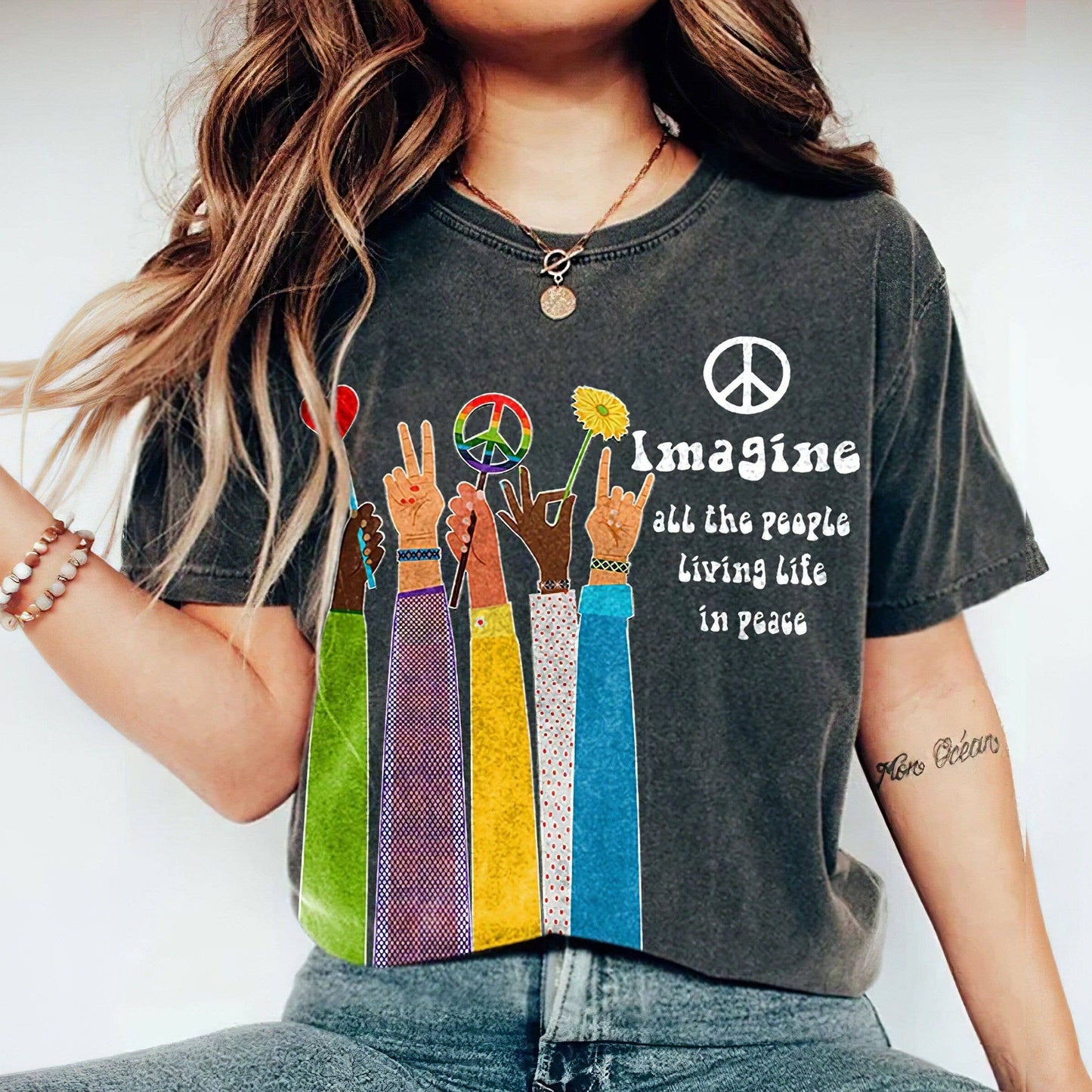Peaceful Living Life in Peace Beatles John Lennon Tee