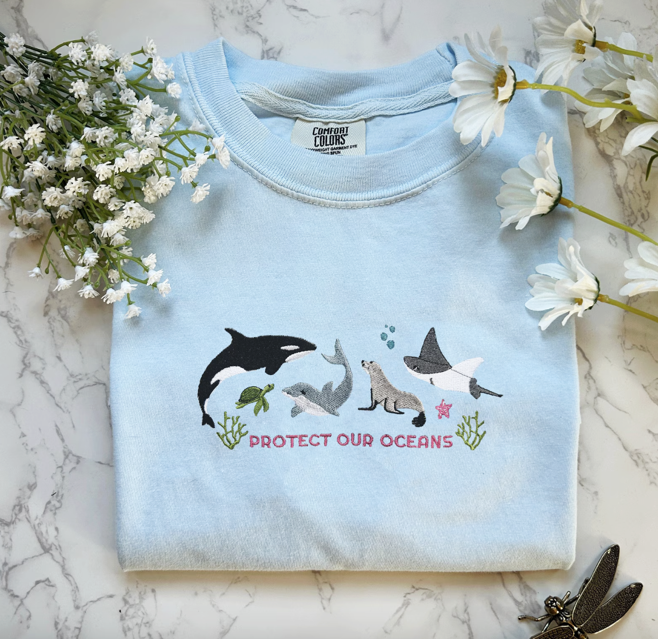 Embroidered Protect Our Oceans Granola Girl Tshirt