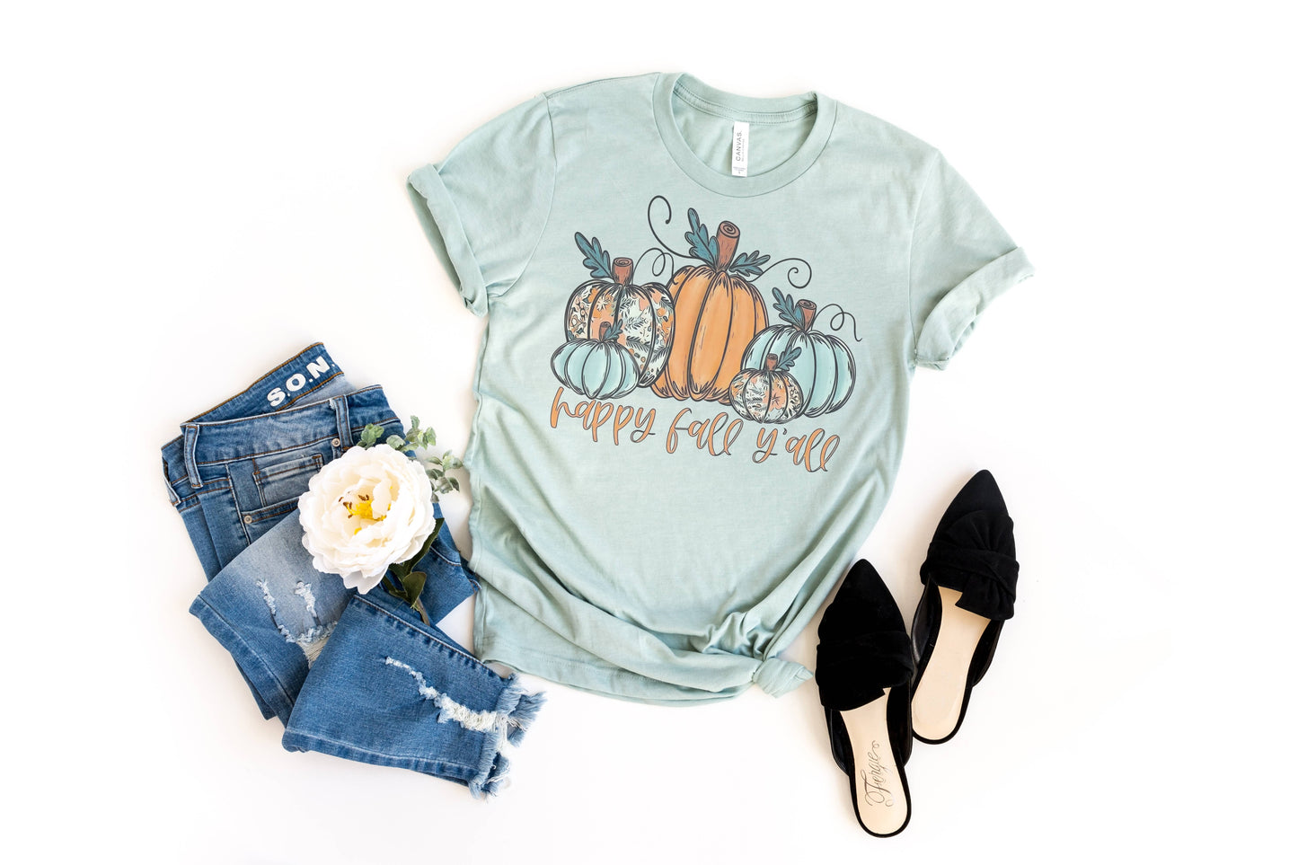 Blue and Orange Happy Fall Y'all Graphic Tee