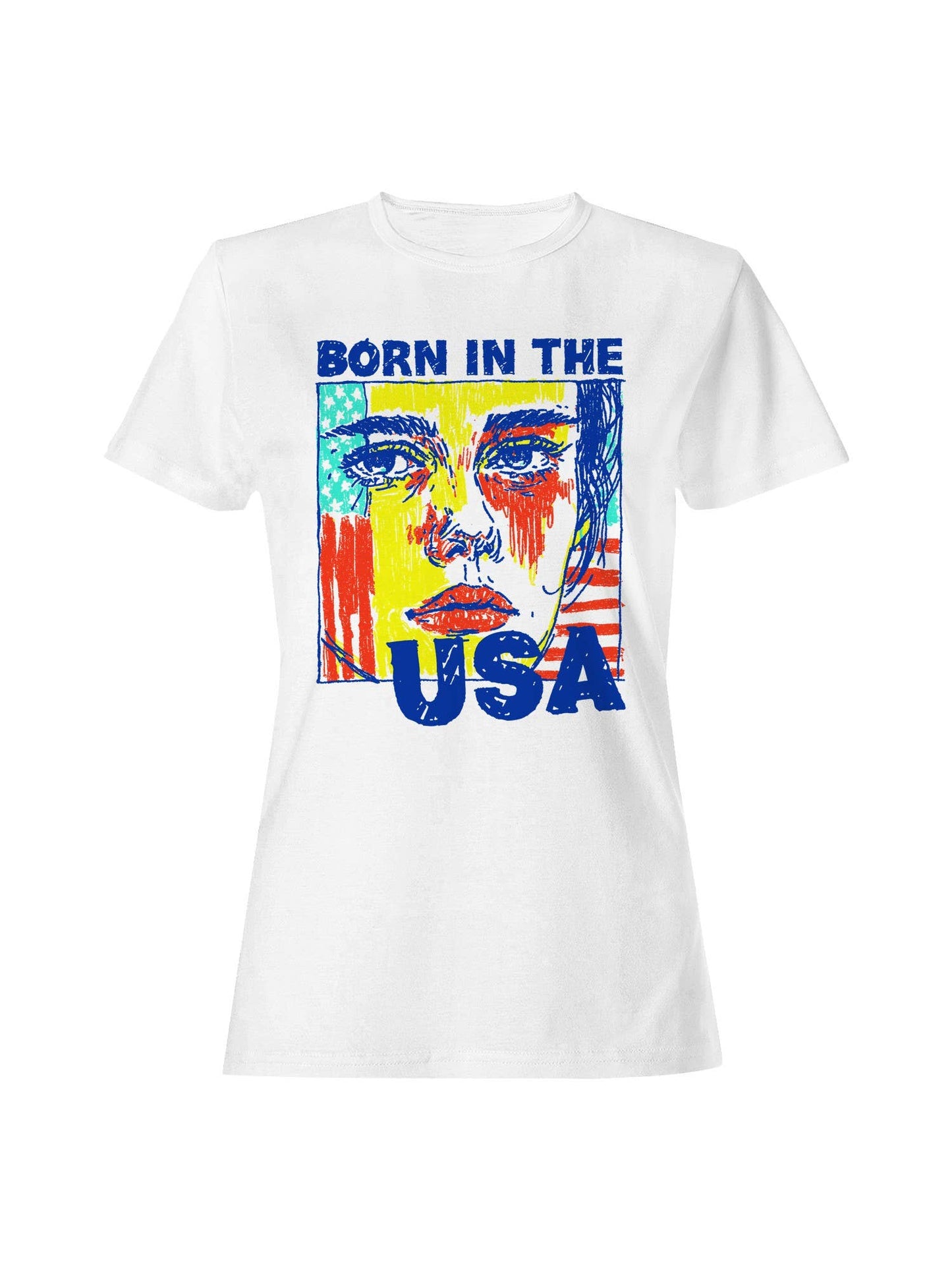 Bold Artistic "Born in the USA" Design Women's T-Shirt