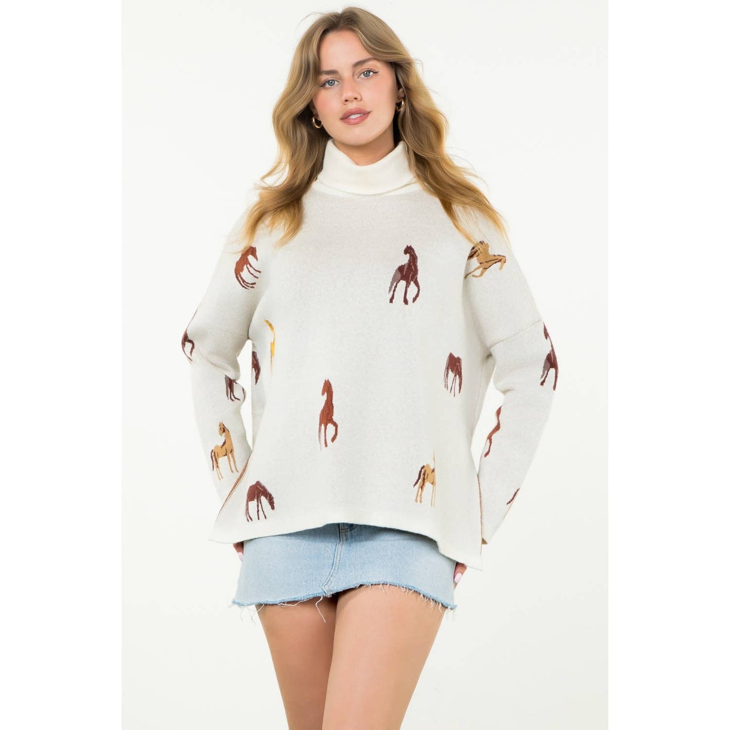 Turtleneck Horse Print Sweater