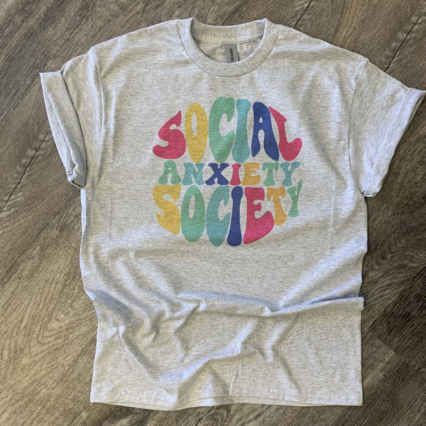 Bubble Letter Social Anxiety Society On Ash Gray Tee