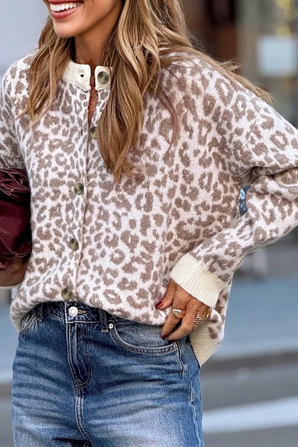 Leopard Drop Shoulder Chunky Knitted Cardigan Sweater (S-Xl)