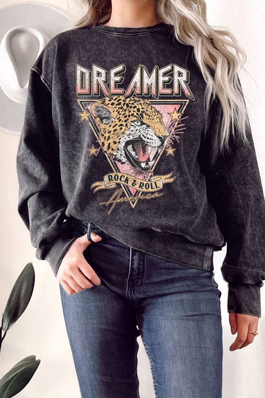 Dreamer Rock & Roll Leopard Mineral Graphix Terry Sweatshirt