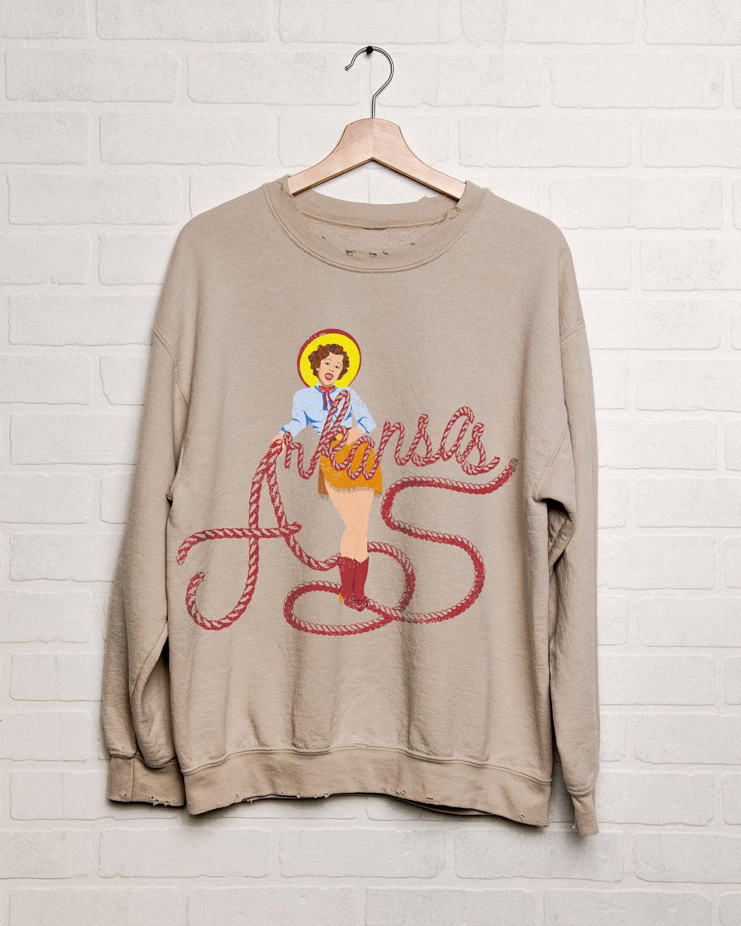 Arkansas Cowgirl Sand Thrifted Graphic Sweatshirt
