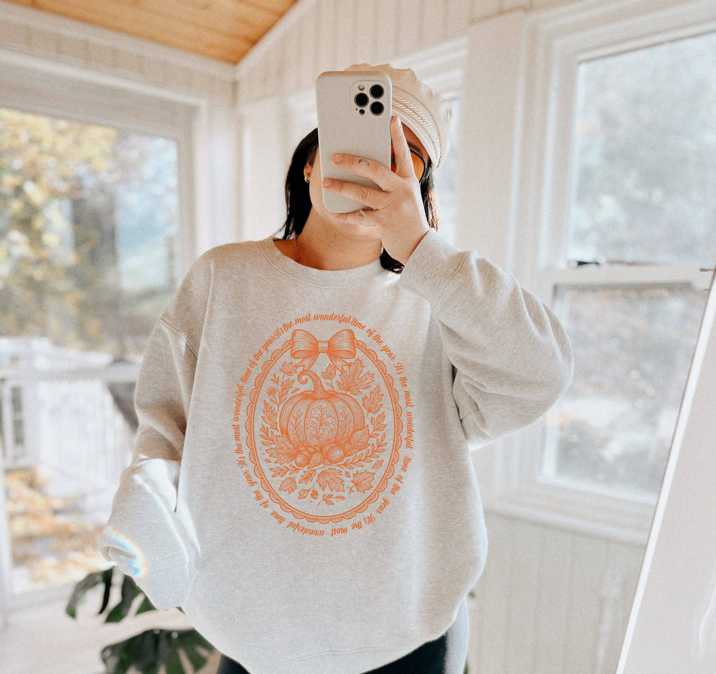 Pumpkin Most Wonderful Time Crew Neck Sweatshirt | Trending