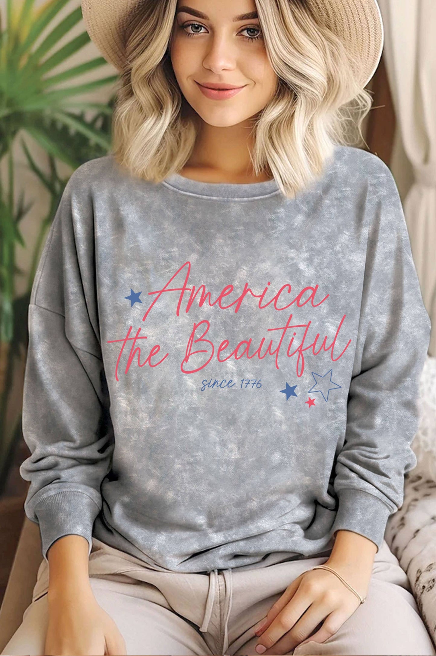America the Beutiful Graphic Mineral Brushed Sweatshirt