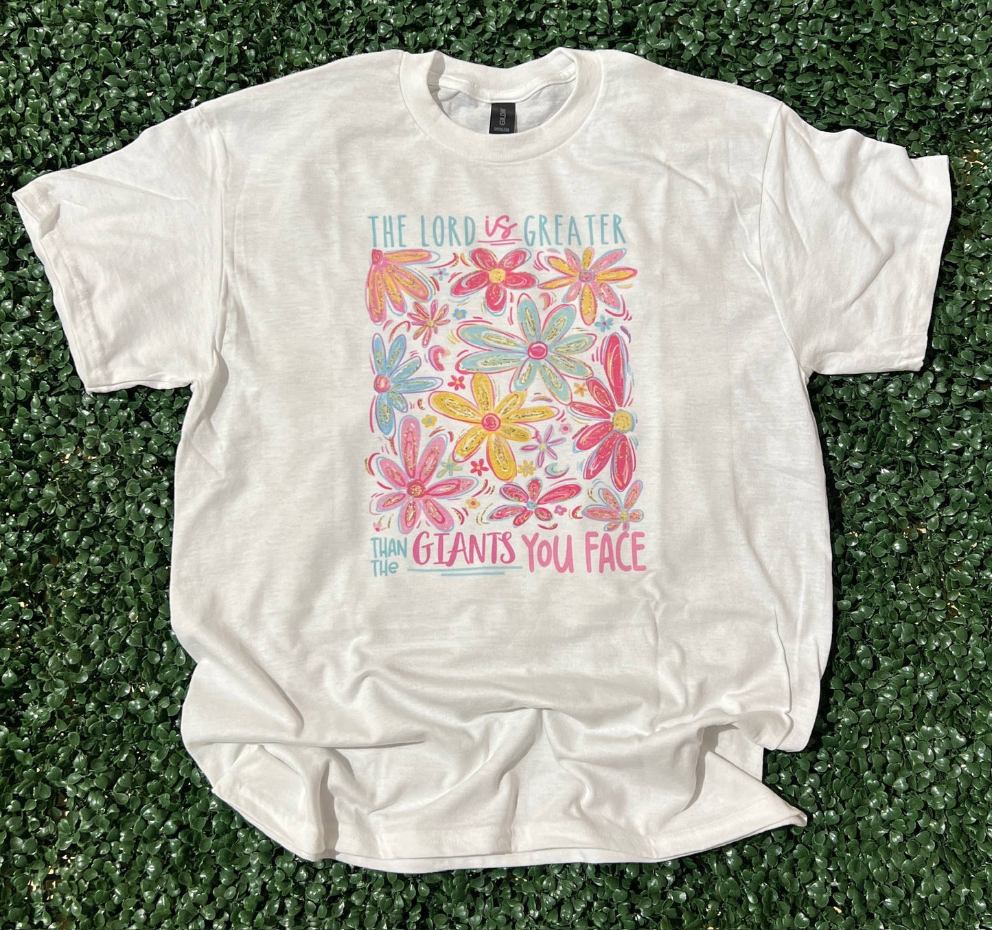 The Lord Is Greater Floral On White Tee