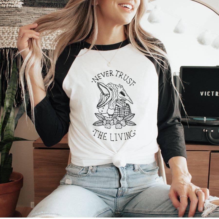 Never Trust the Living Halloween -  Baseball Raglan T-Shirt