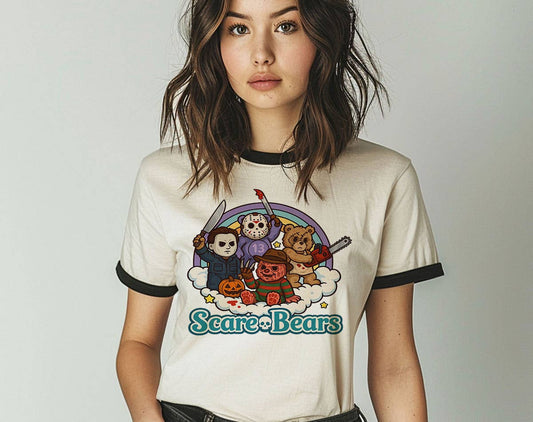 Scare Bears Funny Halloween Horror Movie Ringer Shirt