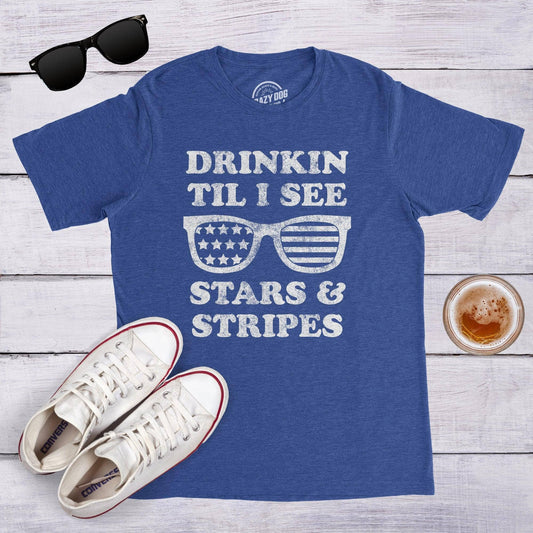 Drinkin Til I See Stars and Stripes Men's Tshirt Fourth of