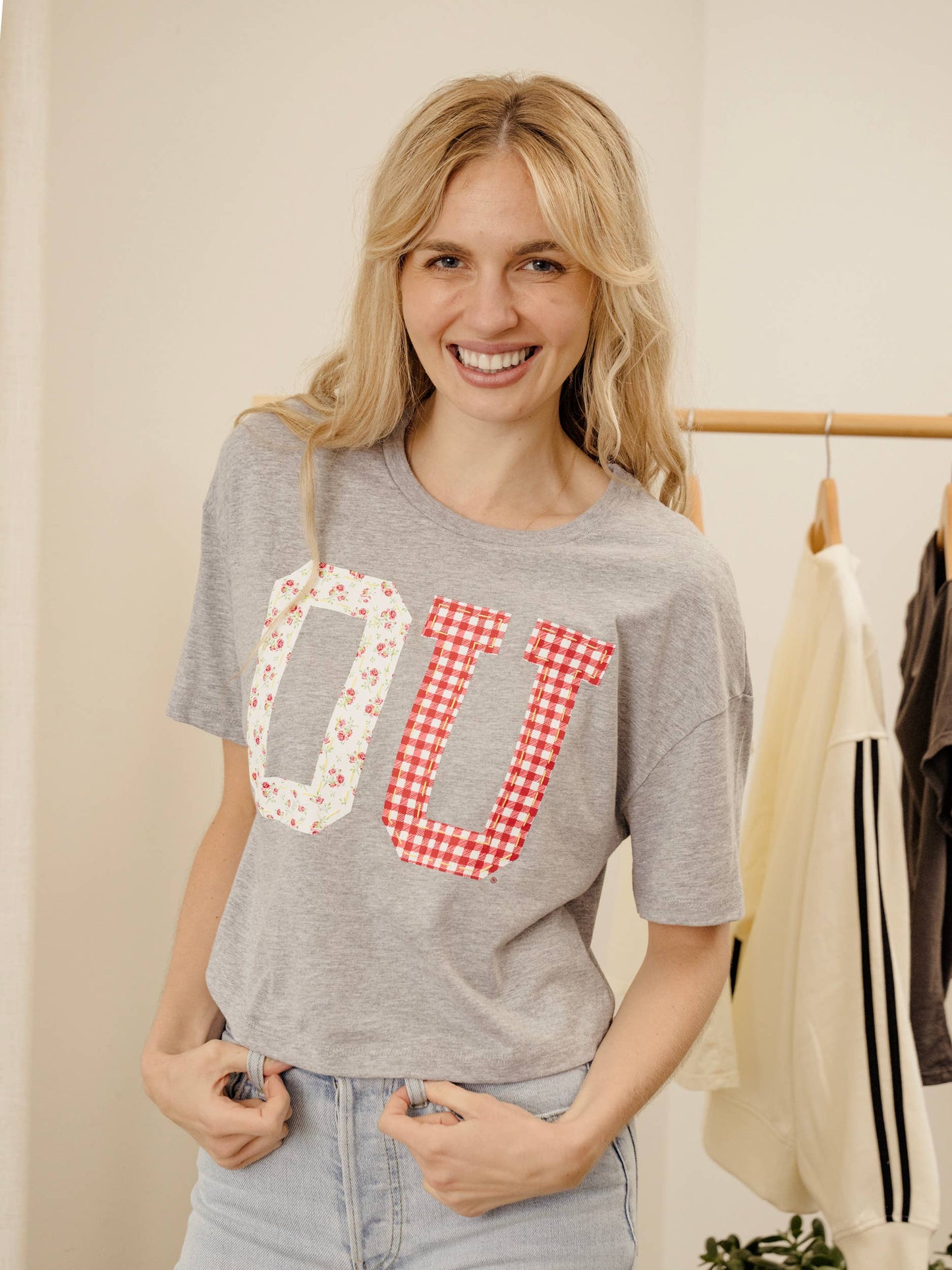 Ou Oklahoma Sooners Quilted Puff Ink Gray Cropped Tee