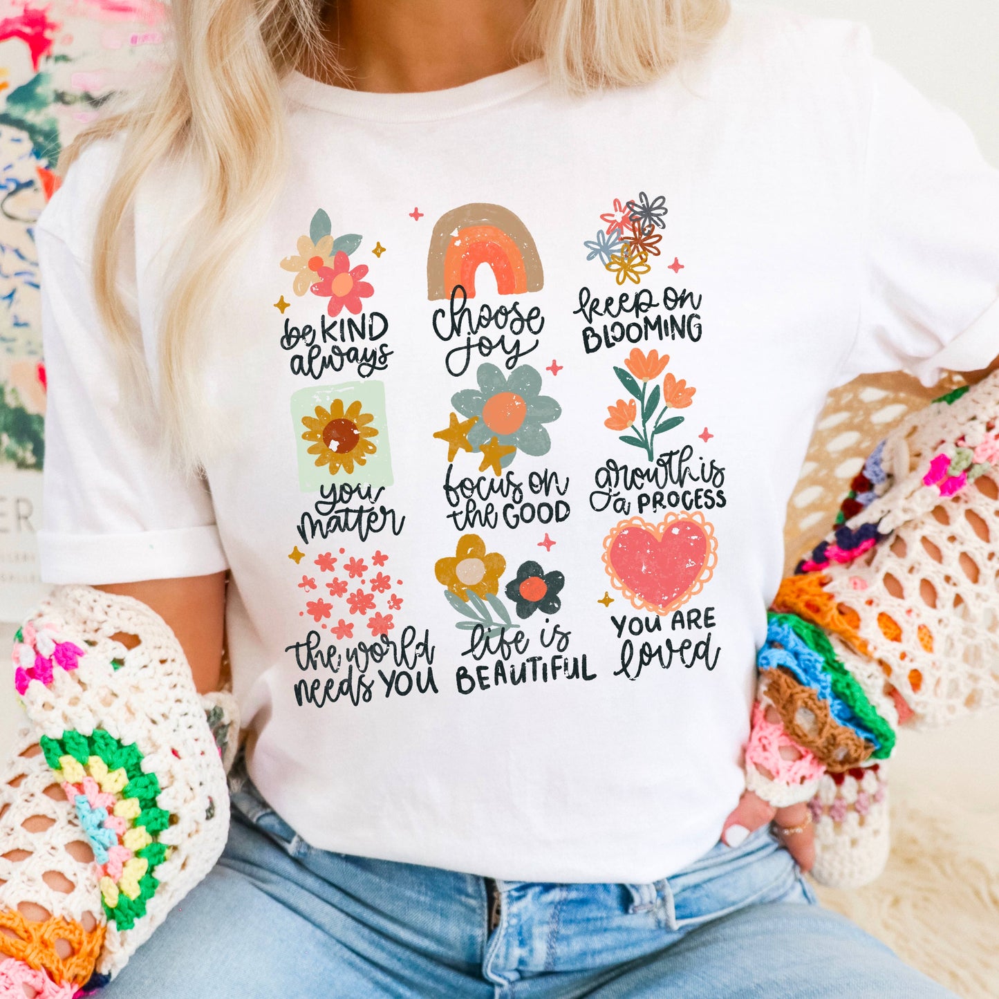 Positive Affirmations Floral Spring Graphic Tee | Gildan