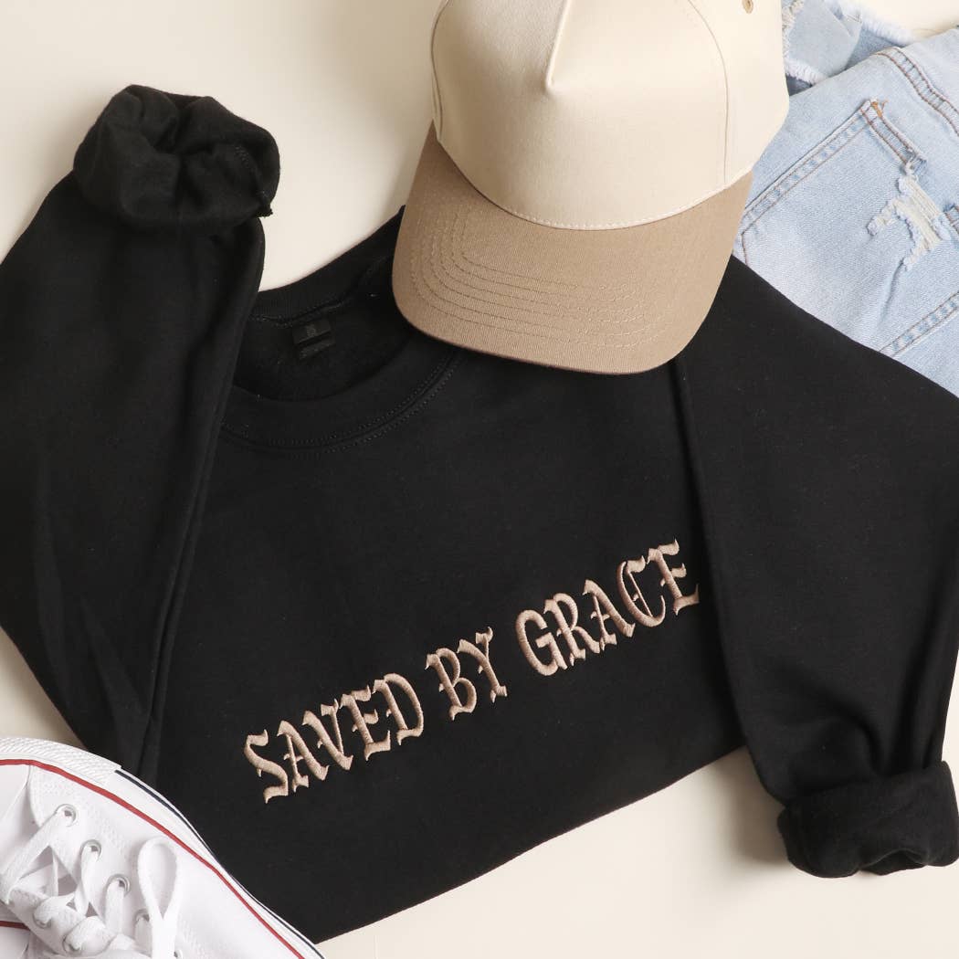 Saved By Grace Embroidered Heavyweight Sweatshirt