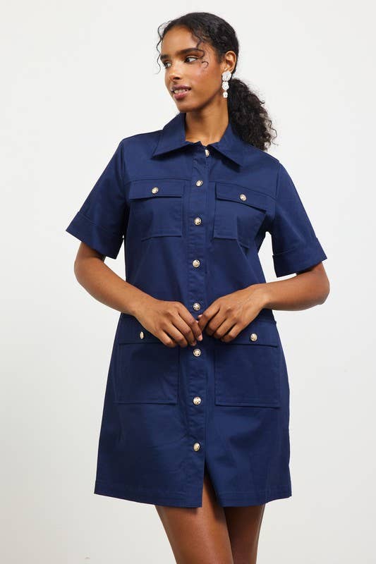 Nautical Button Front Shirt Mini Dress