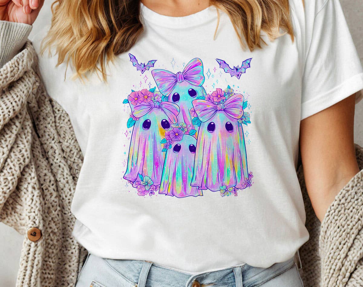 Iridescent Ghost Bow -  Cute Neon Halloween T-Shirt