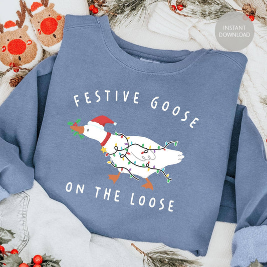 Festive Goose On the Loose Merry Christmas Retro Shirt