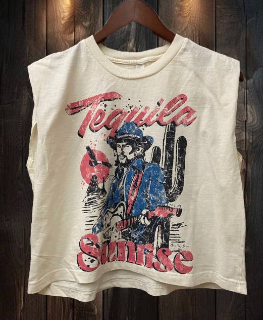 Tequila Sunrise Boxy Midriff Muscle Tank Top