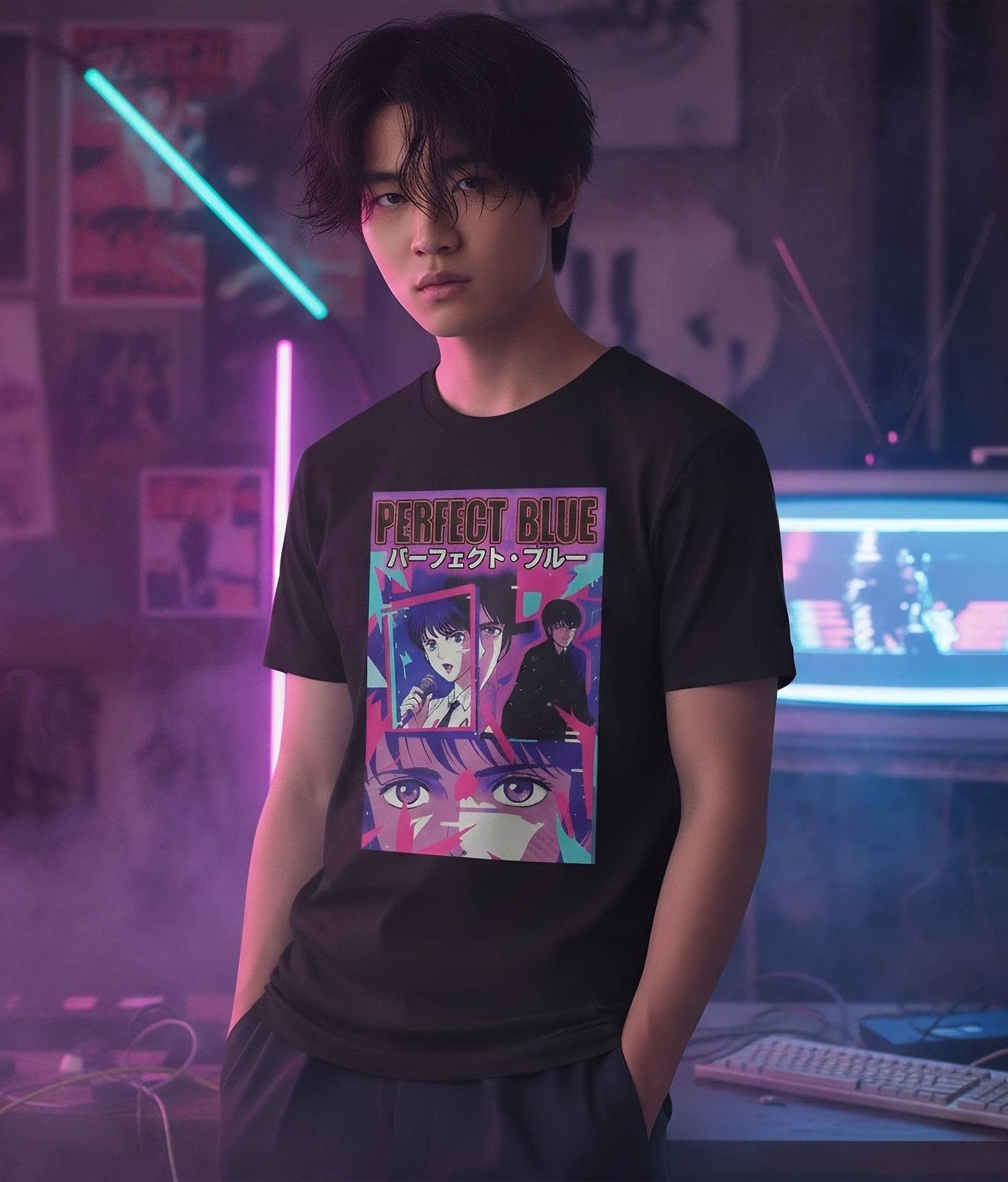 Blue Anime Tee, Retro 90S Aesthetic Manga Shirt Otaku Gift