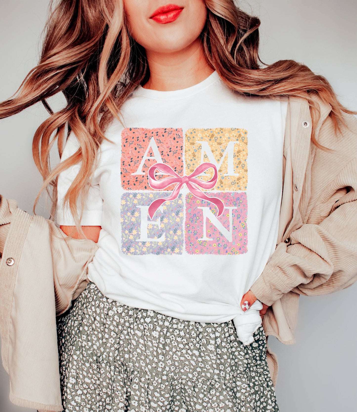 Amen Coquette Bow Religious Graphic Tee