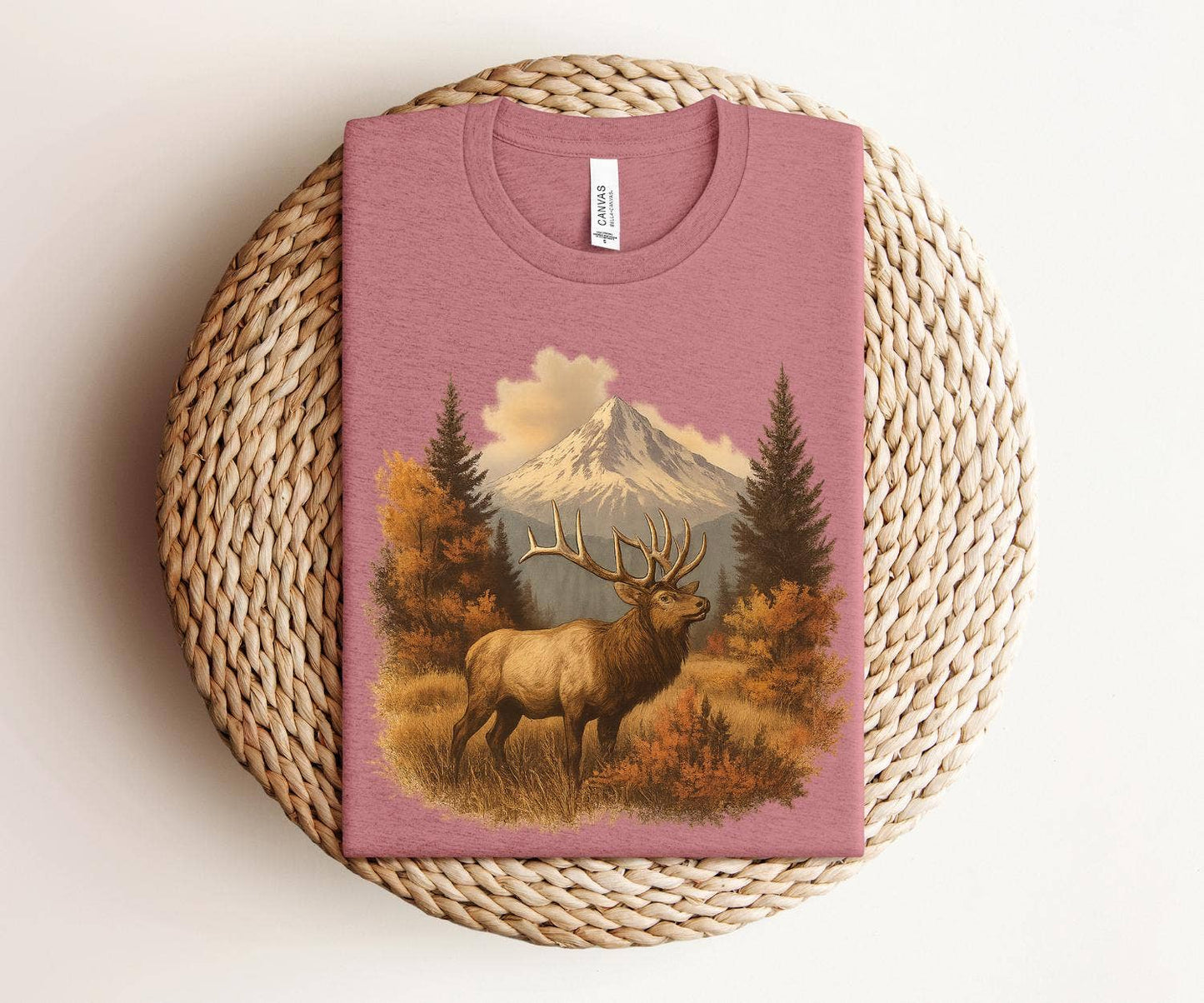 Vintage Elk Hunter Scene T-Shirt