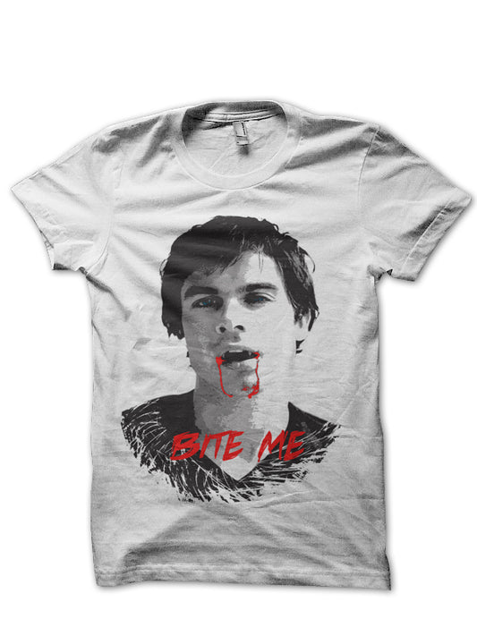 The Vampire Diaries Half Sleeve White T-Shirt