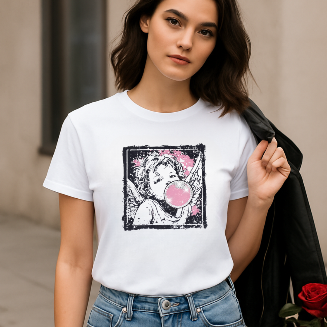Valentine's Day Love Cupid Cherub Blowing Bubblegum Tee