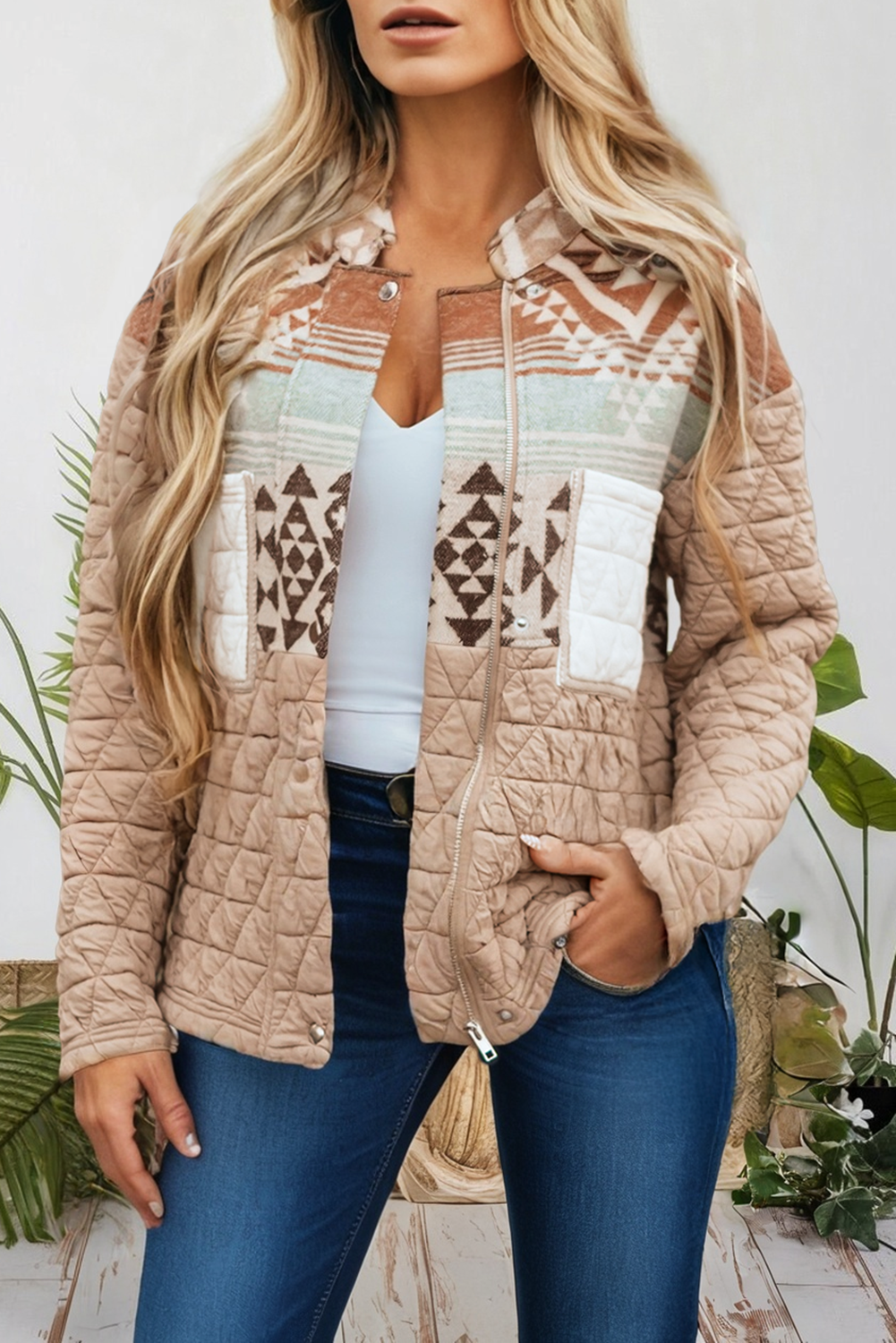66Quilted Patchwork Western Aztec Fashion Jacket (S-Xl)