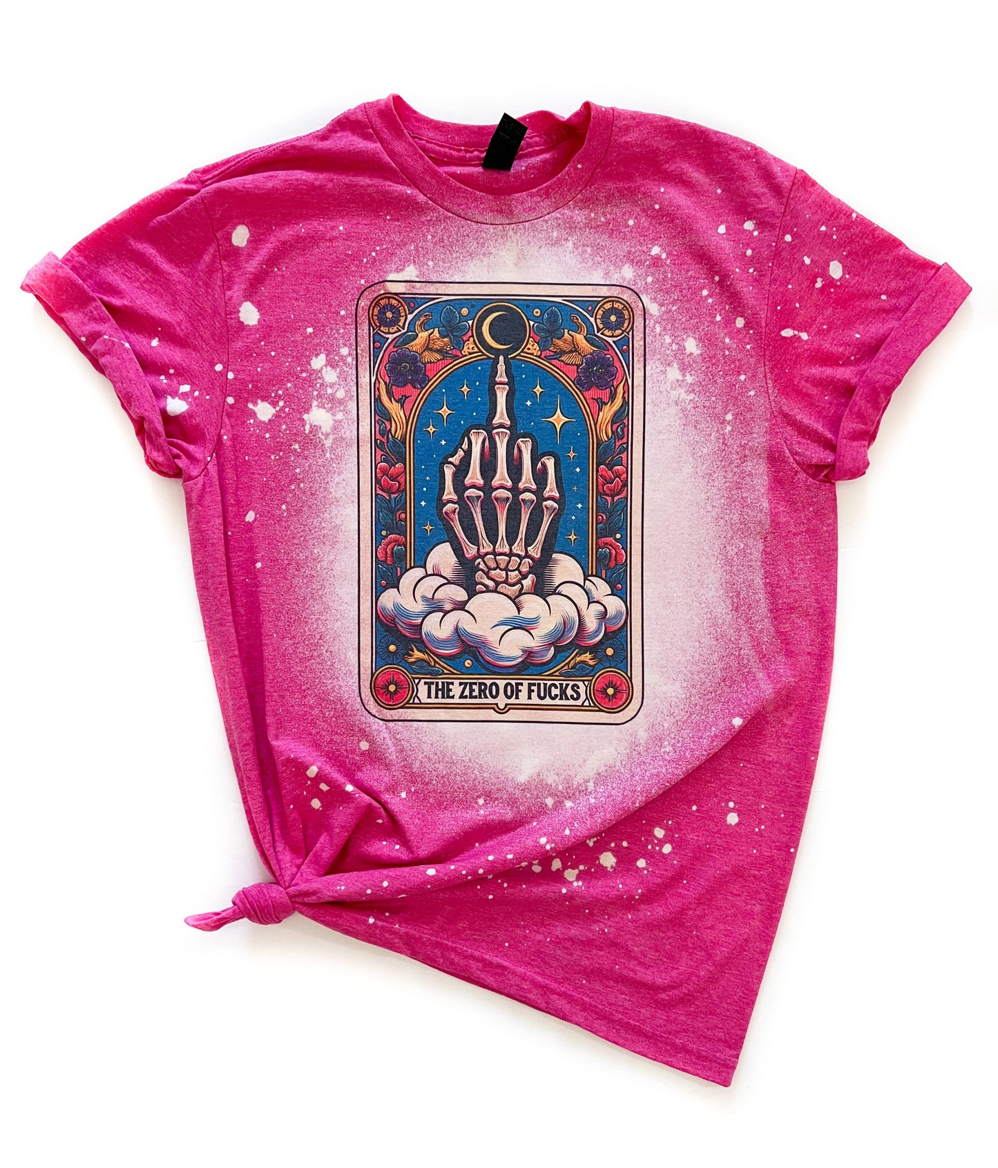 The Zero of F*Cks - Skeleton Tarot Card Bleached Tee