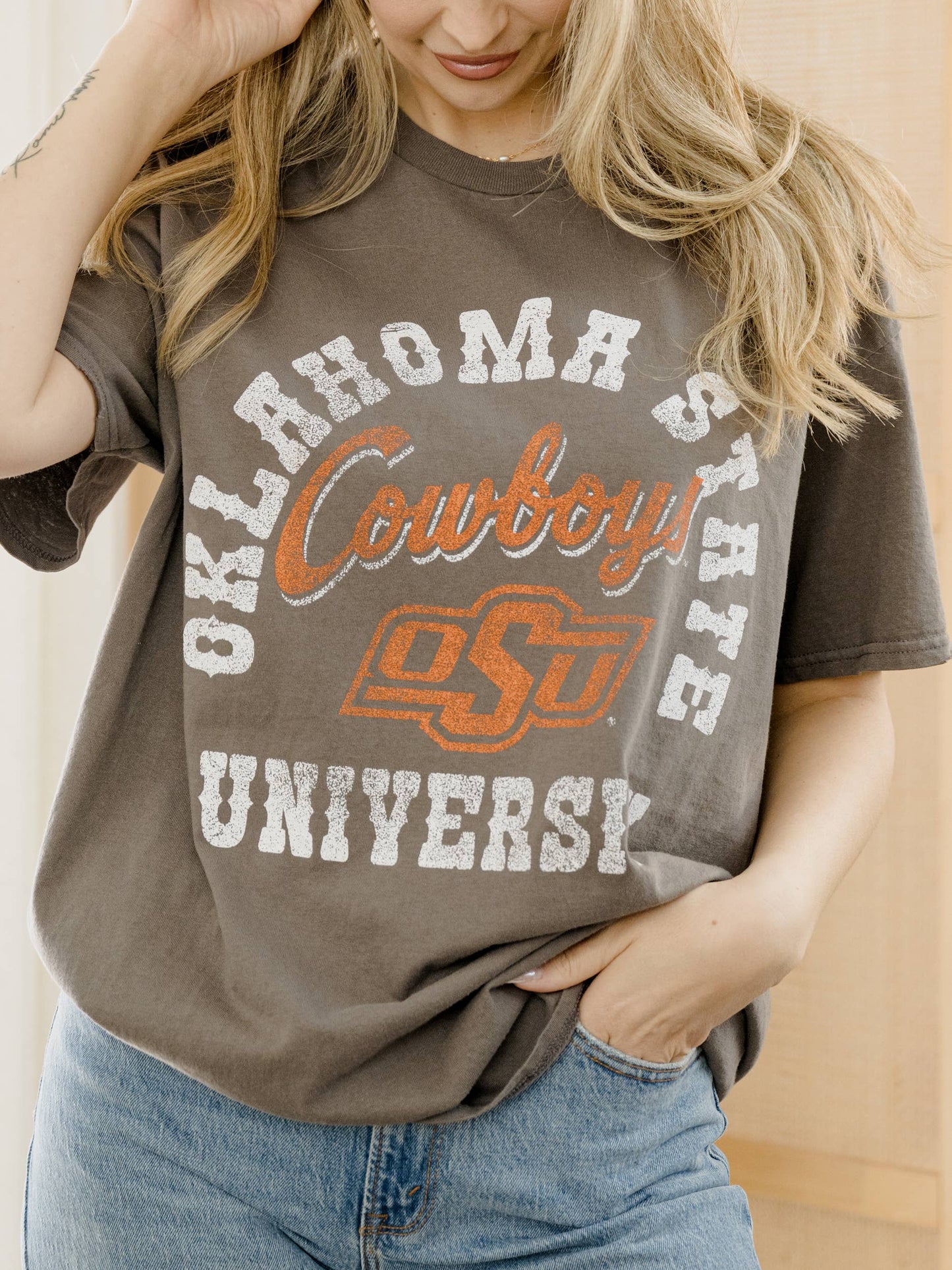 Oklahoma State Osu Cowboys Draft Charcoal Thrifted Tee