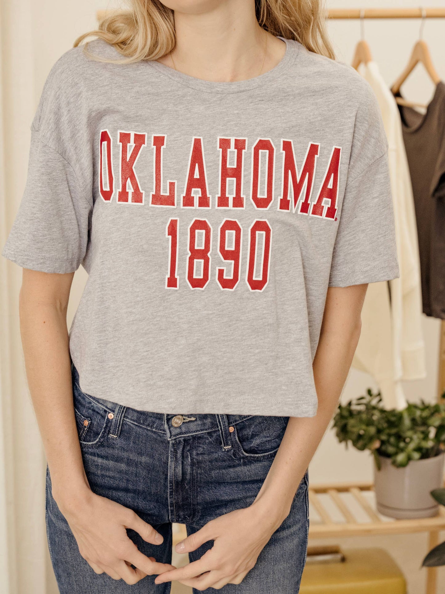Ou Sooners College Block Puff Ink Gray Cropped Tee
