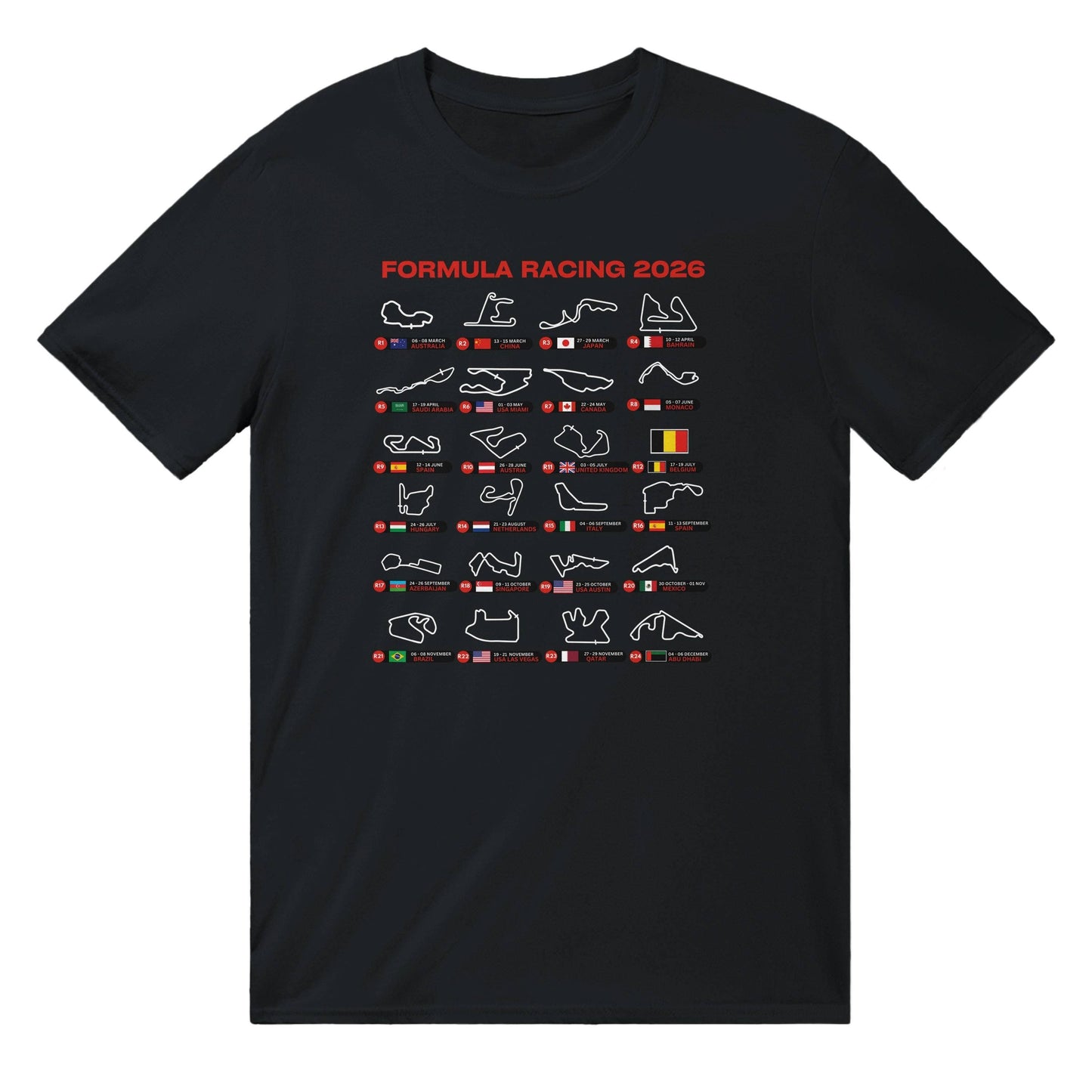 Formula Racing 2026 Schedule T-Shirt Motorsport Fan Apparel