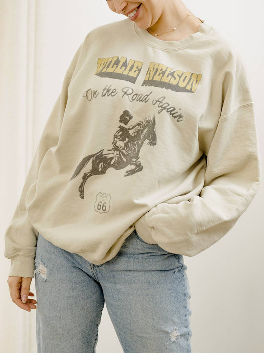 Willie Nelson Route 66 Sand Thrifted Graphic Sweatshirt