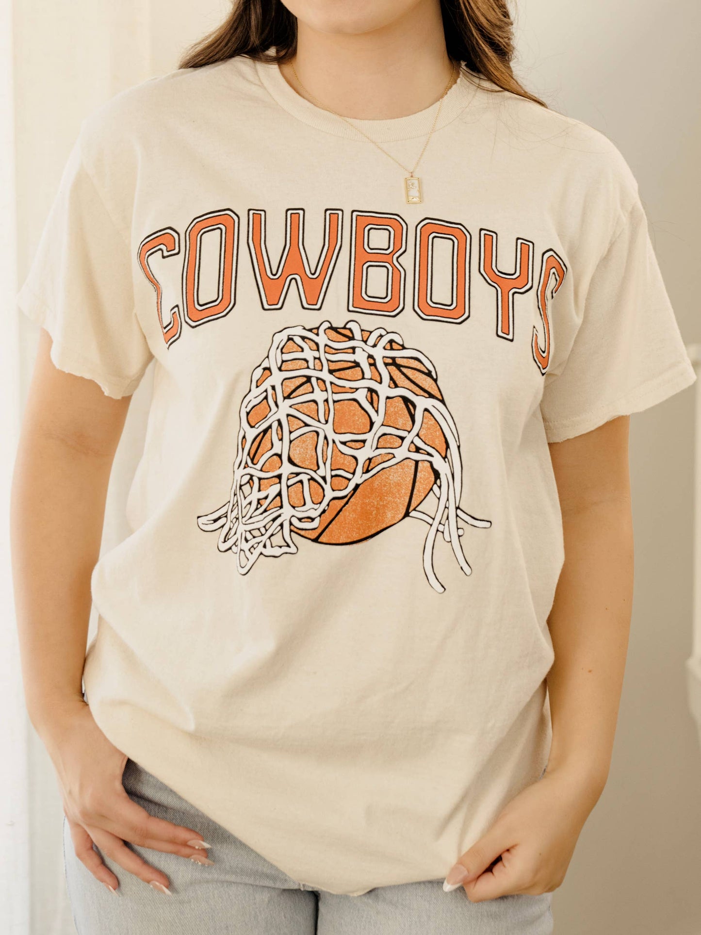 Osu Cowboys Basketball Fling Puff Ink Off White Thrifted Tee