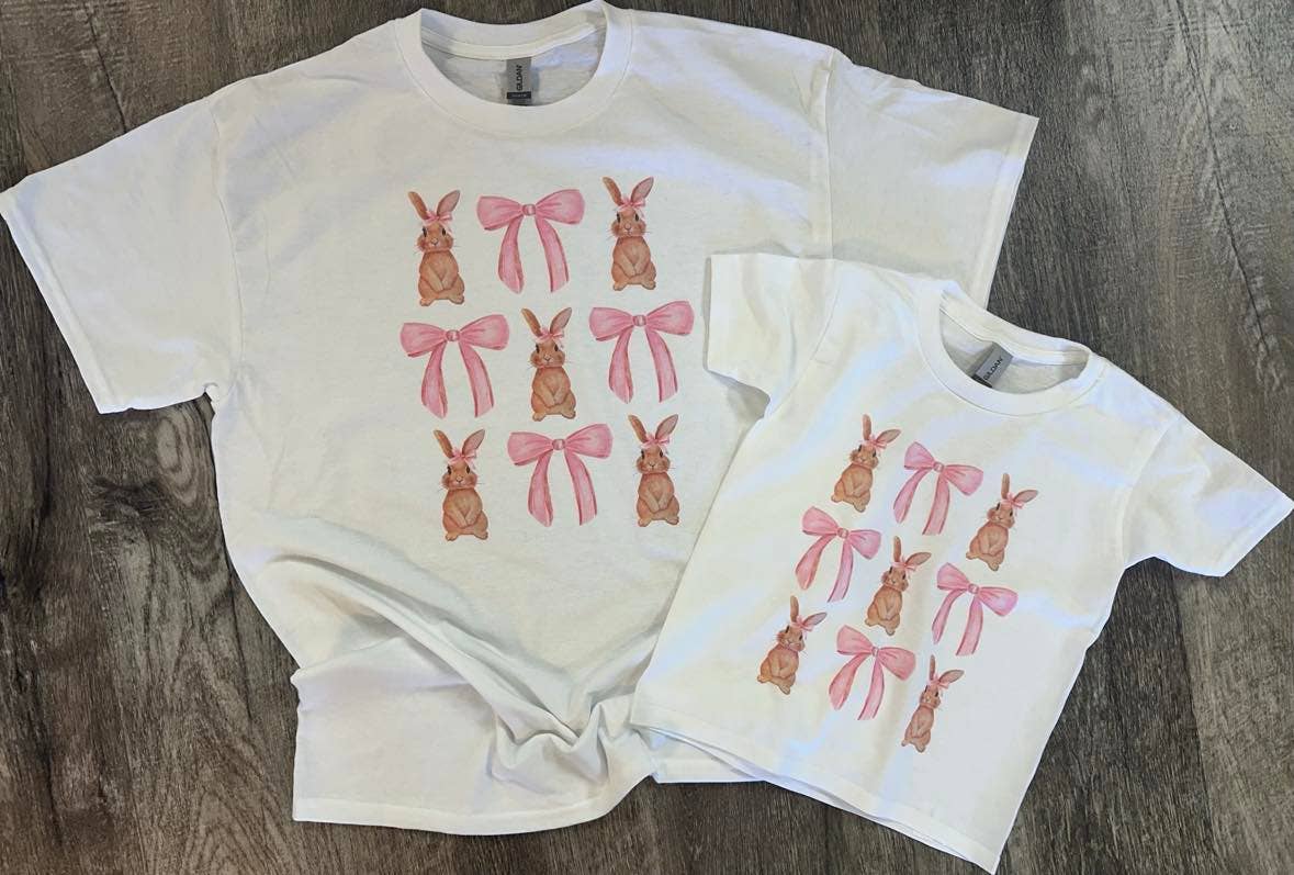 Bunnies and Bows On White Tee