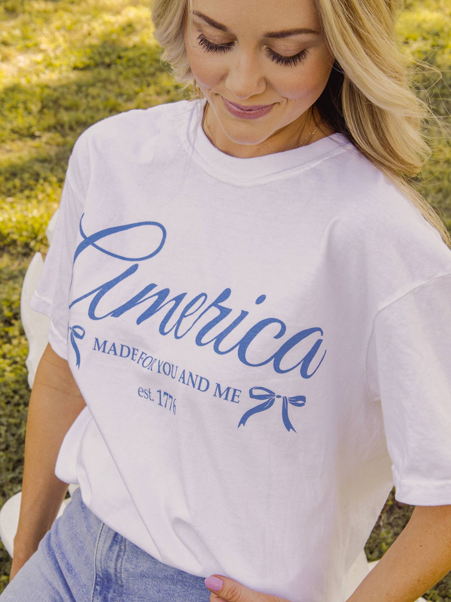 4th of July America 1776 Bows White Comfort Colors Tee