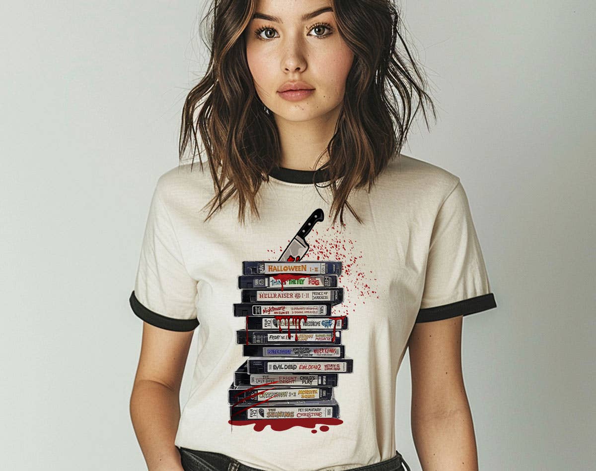 Knife Vhs Horror Retro Movies - Halloween Horror Ringer Tee