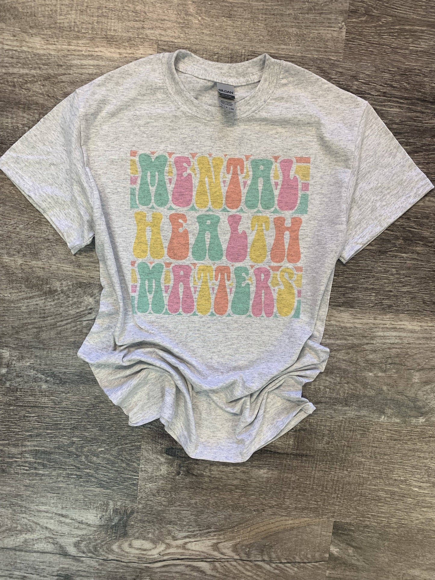 Mental Health Matters (Retro Bubble Letters) On Ash Gray Tee