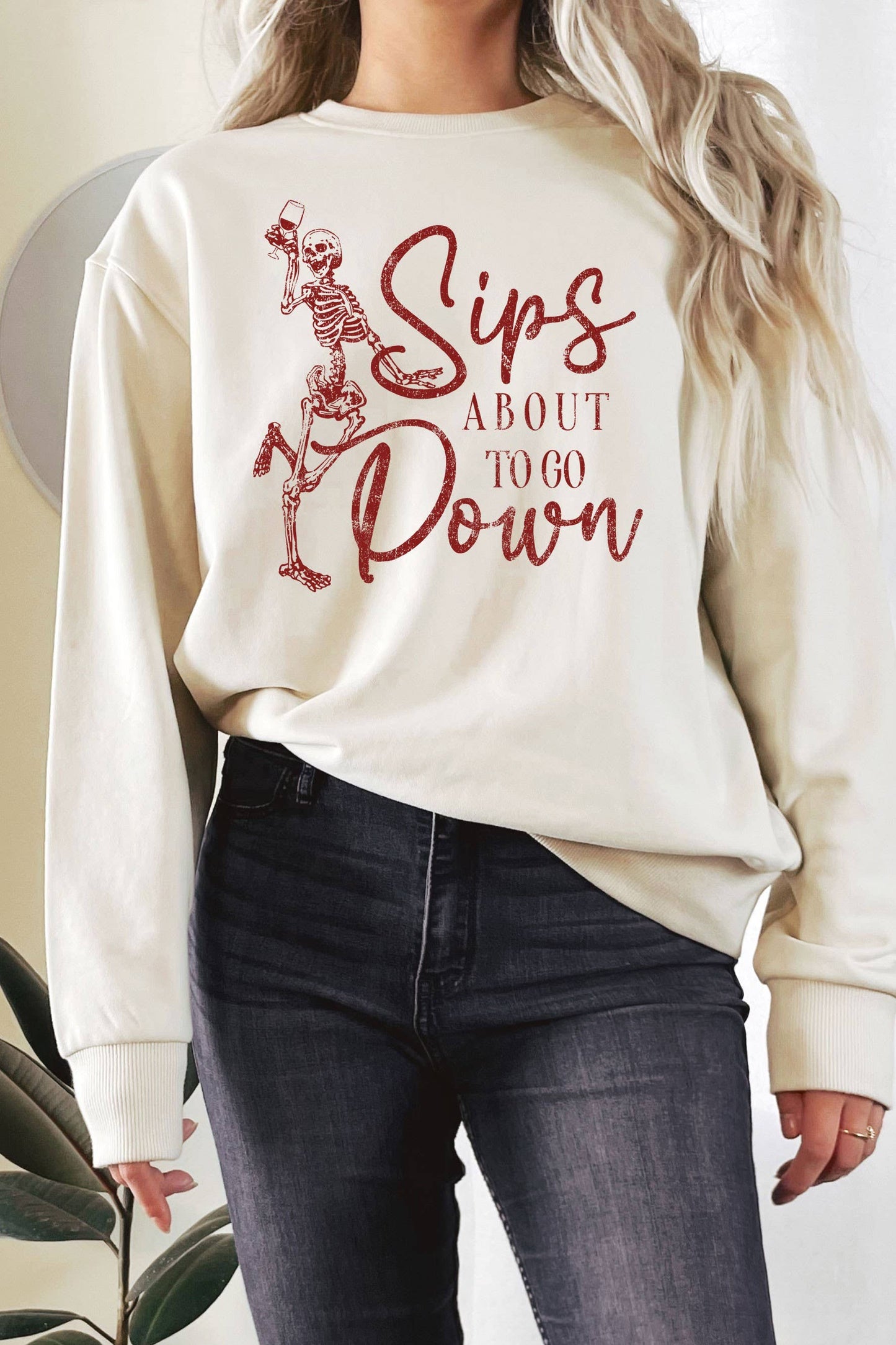 Skeletti Sips Wine About To Go Down Graphic Terry Sweatshirt